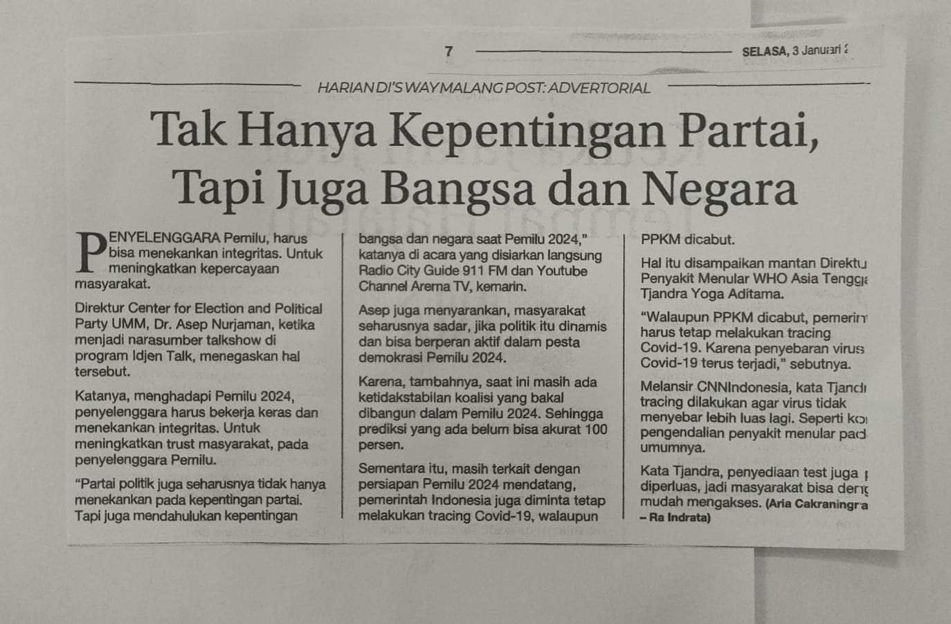 Tak Hanya Kepentingan Partai Tapi Juga Bangsa Dan Negara Malang Pos